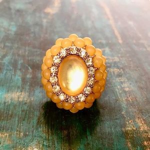 Yellow Lucite And Crystal Mega Dome Stretch Ring